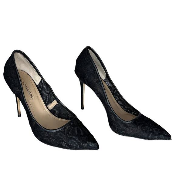 BCBG Max Azria Black Lace Pointed Toe Stilettos Pumps Heels Size 8.5 - Picture 1 of 9